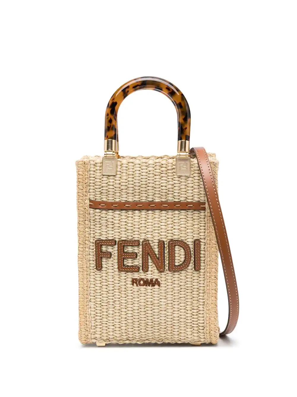 Affordable FENDI mini Sunshine raffia tote bag