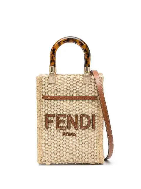 FENDI mini Sunshine raffia tote bag