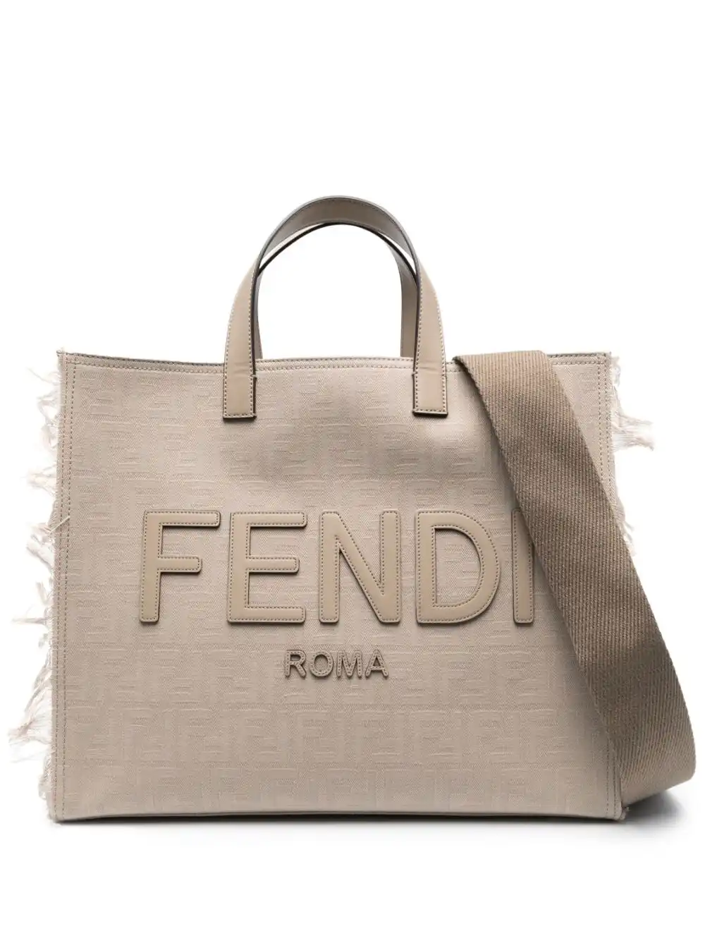 Affordable FENDI large FF jacquard fringed tote bag