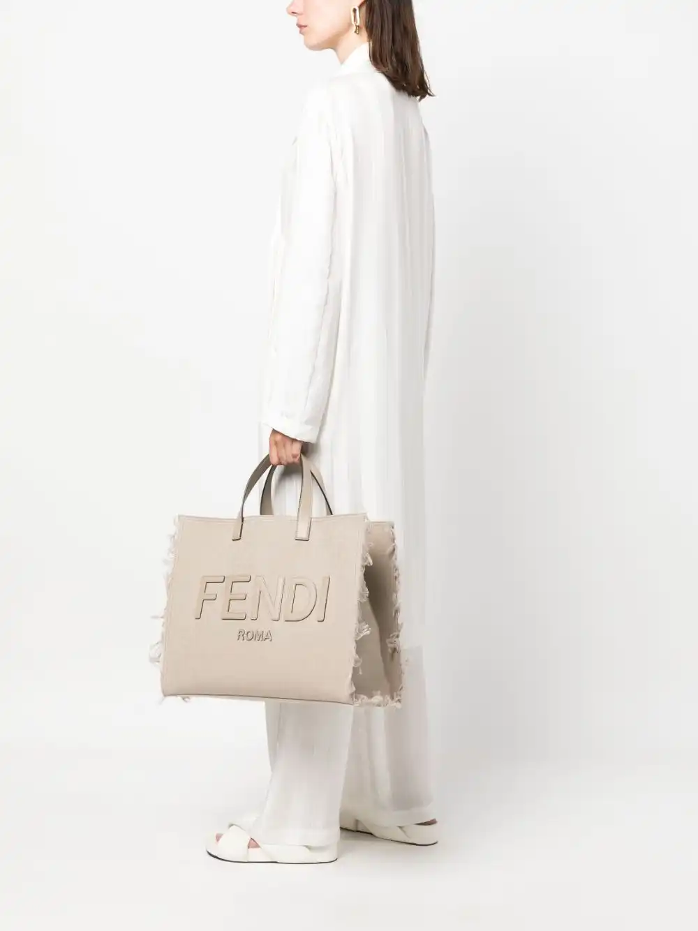 Affordable FENDI large FF jacquard fringed tote bag