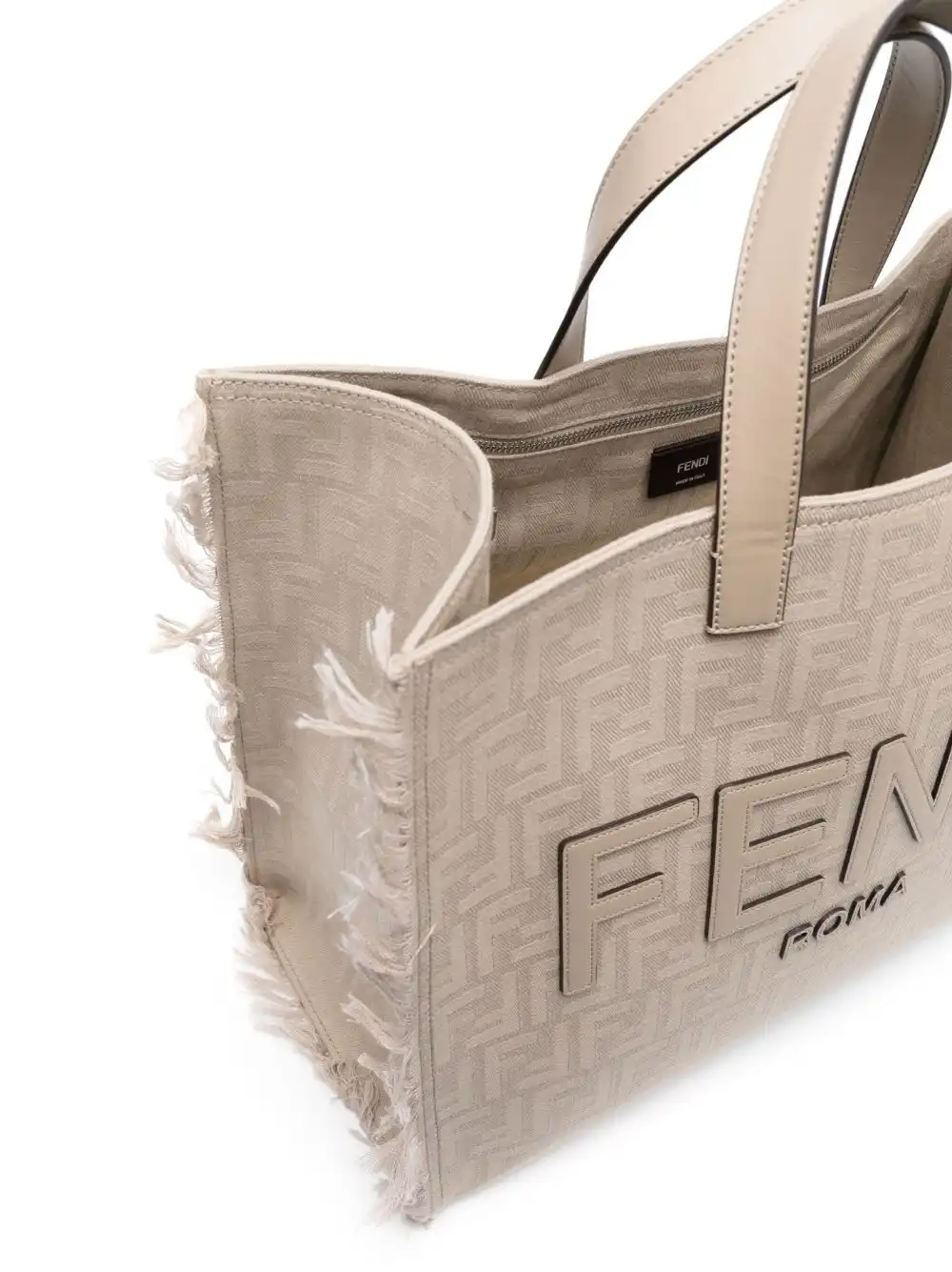 Affordable FENDI large FF jacquard fringed tote bag