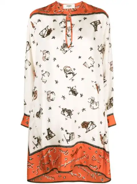 FENDI Astrology-print silk kaftan dress