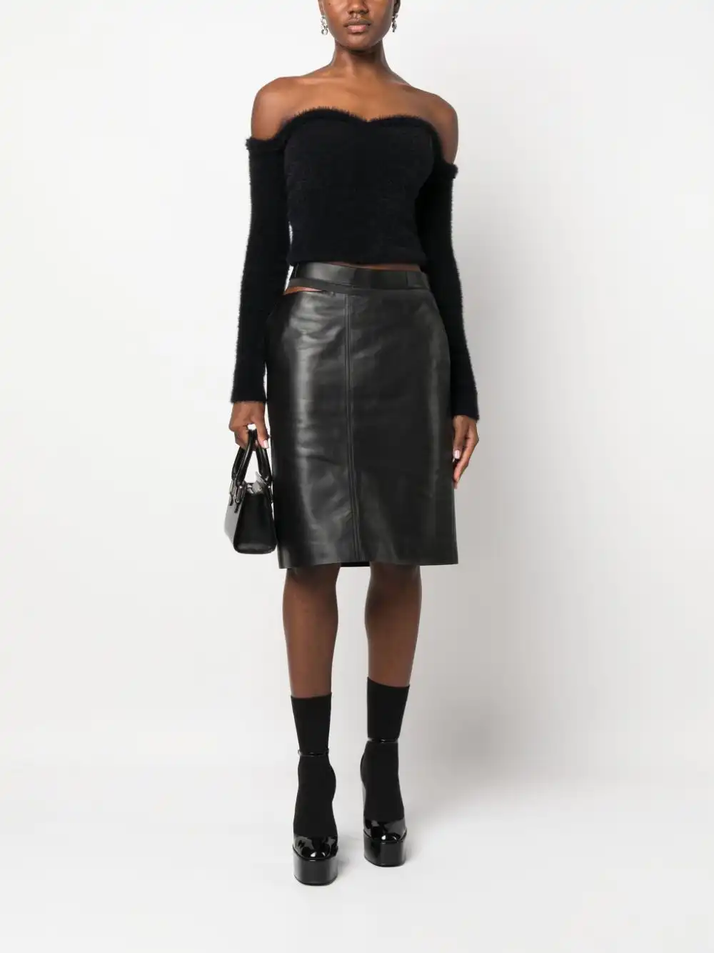 Affordable FENDI logo-waistband leather skirt