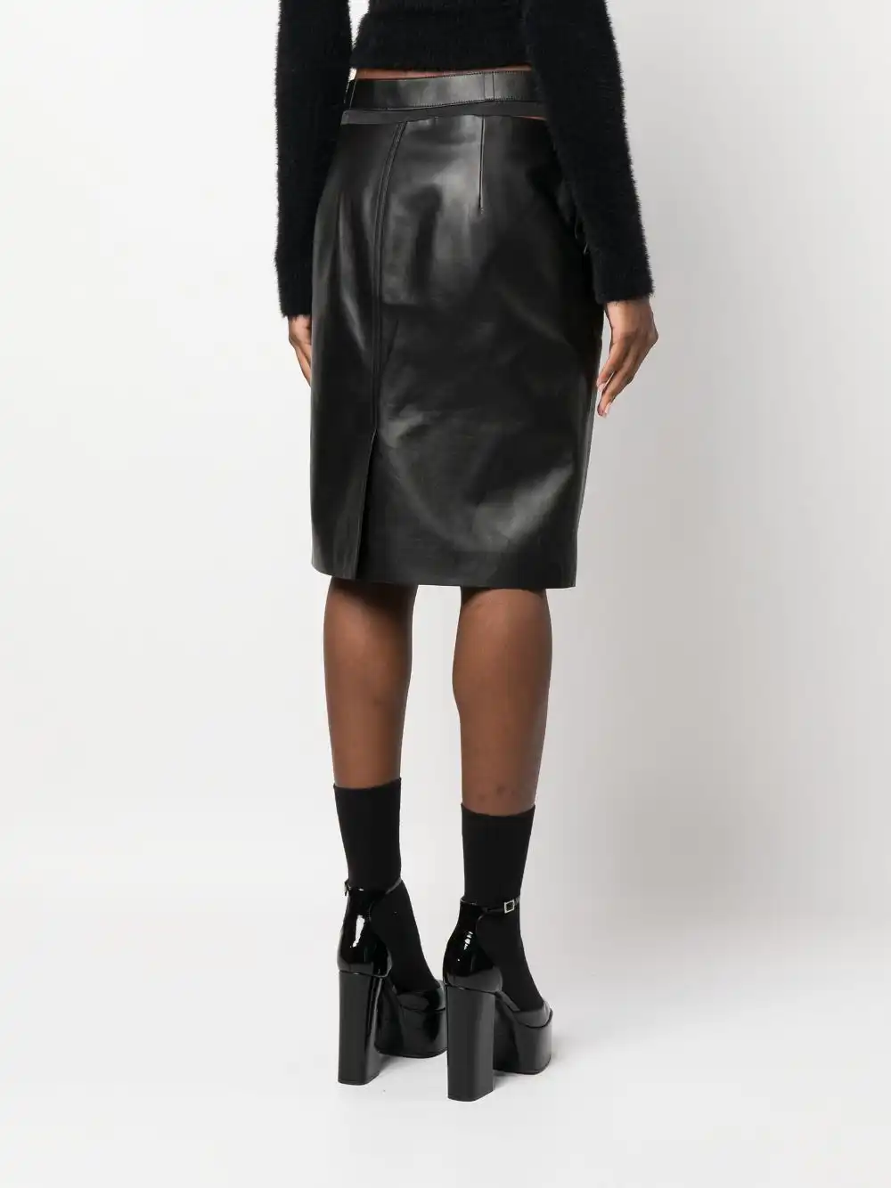 Affordable FENDI logo-waistband leather skirt