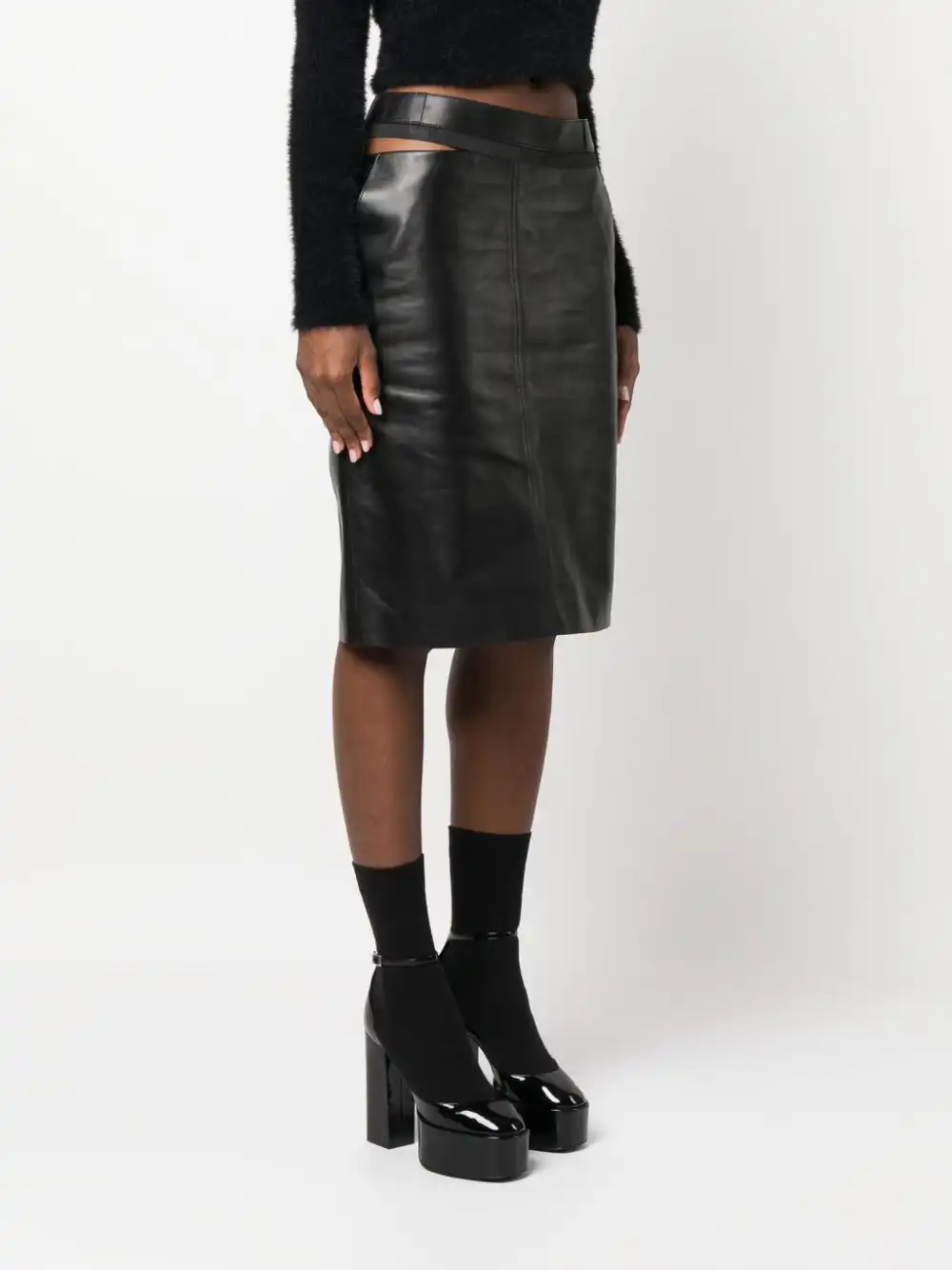 Affordable FENDI logo-waistband leather skirt