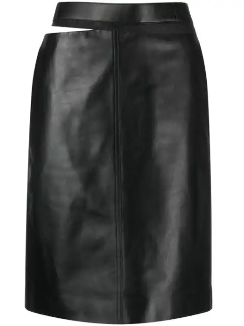 FENDI logo-waistband leather skirt