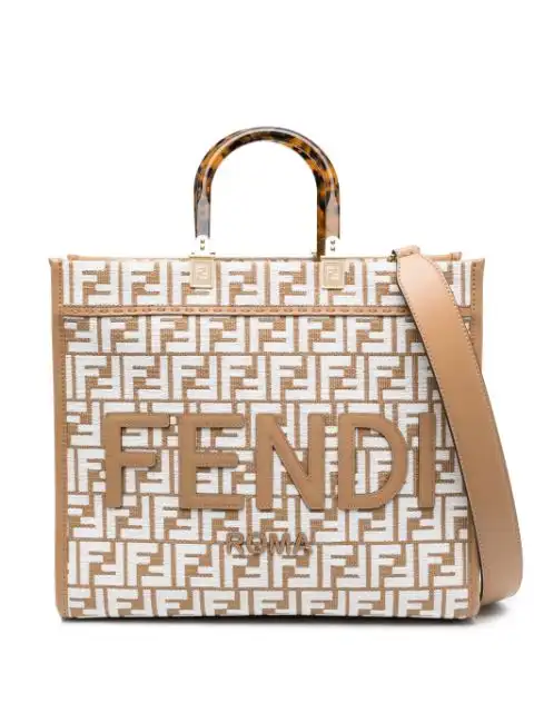 Affordable FENDI medium Sunshine raffia tote bag