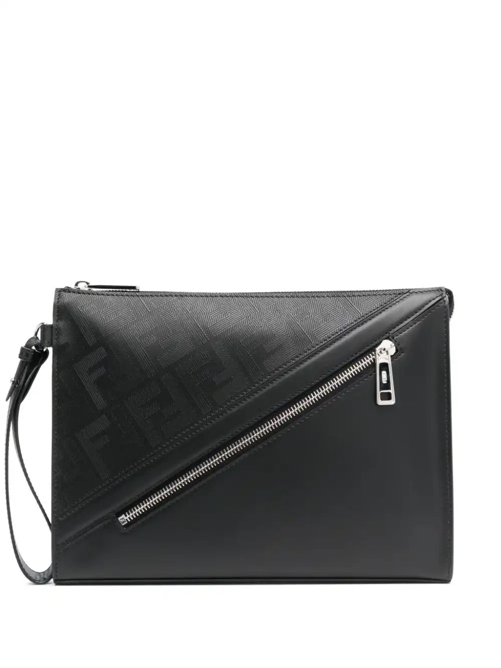 Affordable FENDI Shadow Diagonal leather clutch bag