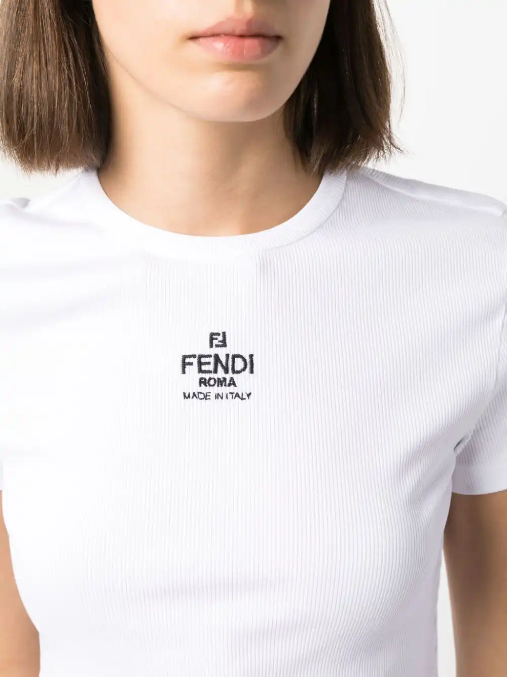 Cheap FENDI logo-embroidered ribbed T-shirt