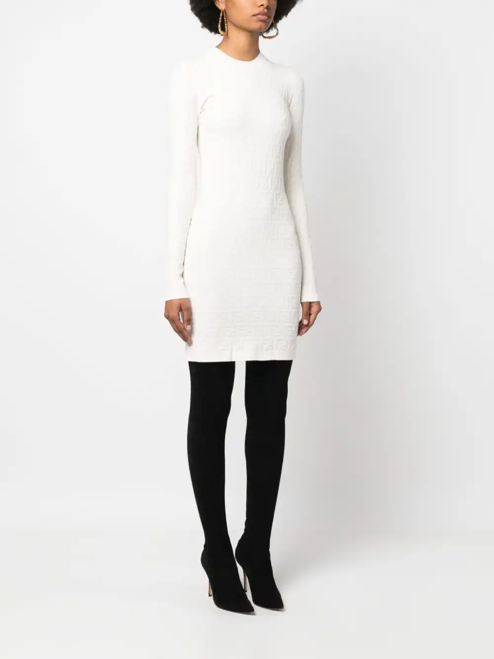 Affordable FENDI FF-pattern long-sleeve minidress