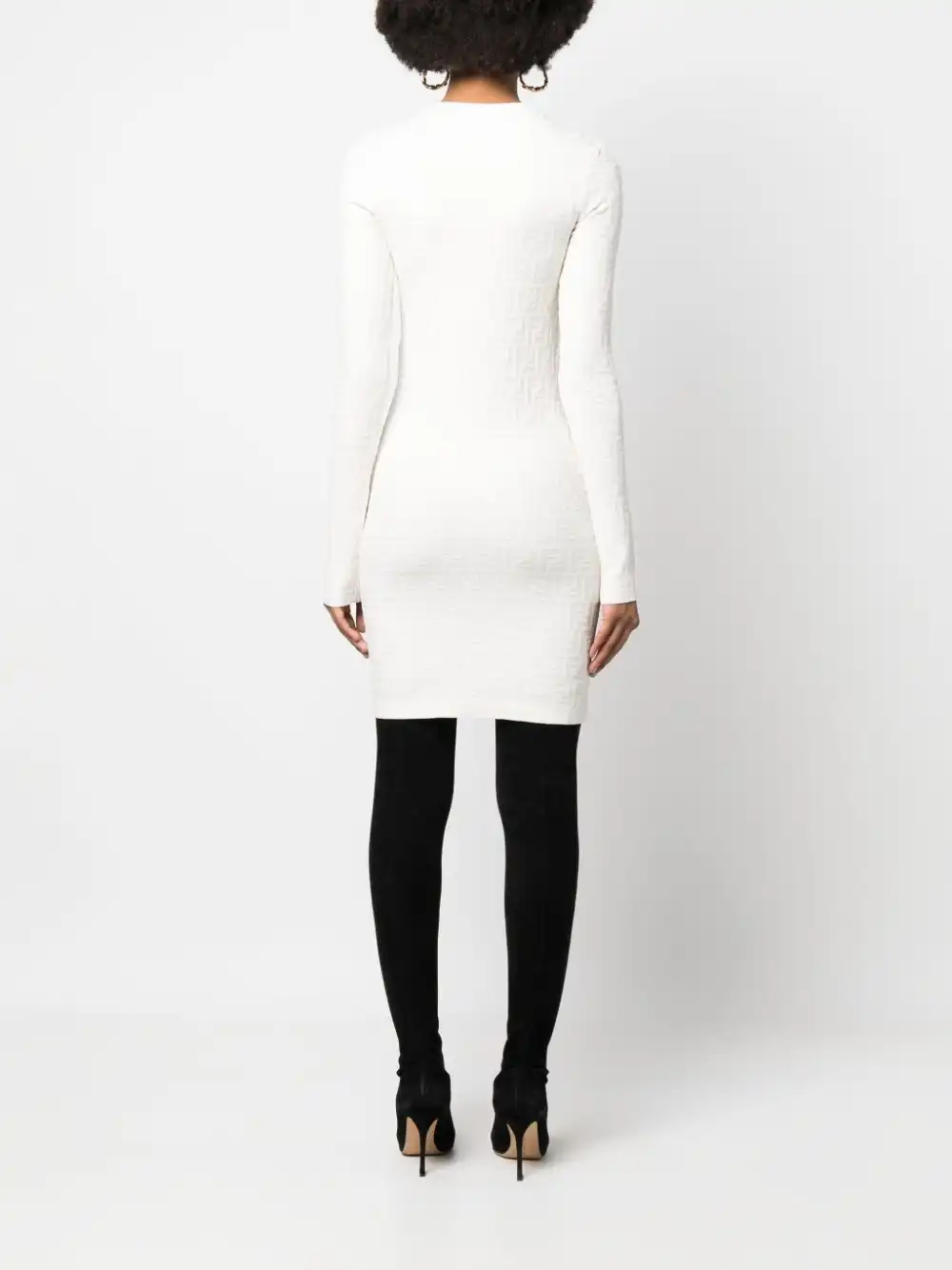 Affordable FENDI FF-pattern long-sleeve minidress