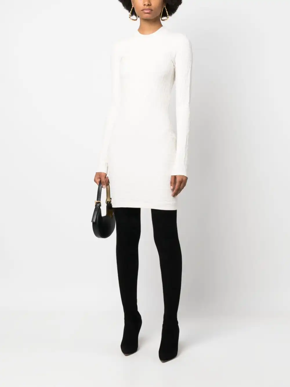 Affordable FENDI FF-pattern long-sleeve minidress