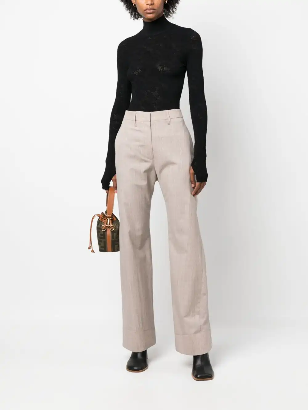 Cheap FENDI melange-effect straight-leg wool trousers