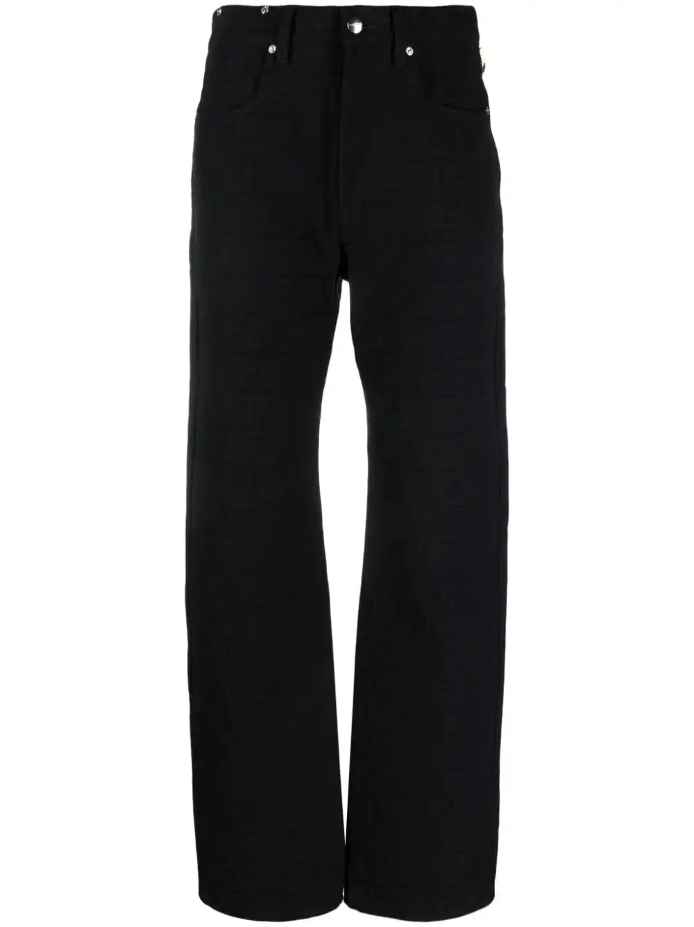 Affordable FENDI logo-jacquard straight-leg cotton trousers