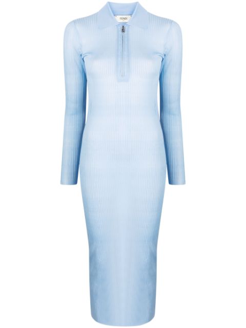 FENDI long-sleeve ribbed midi dress