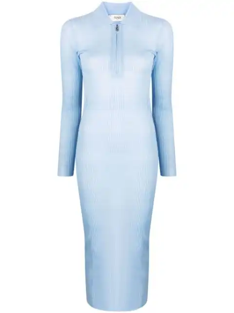 Cheap FENDI long-sleeve ribbed midi dress