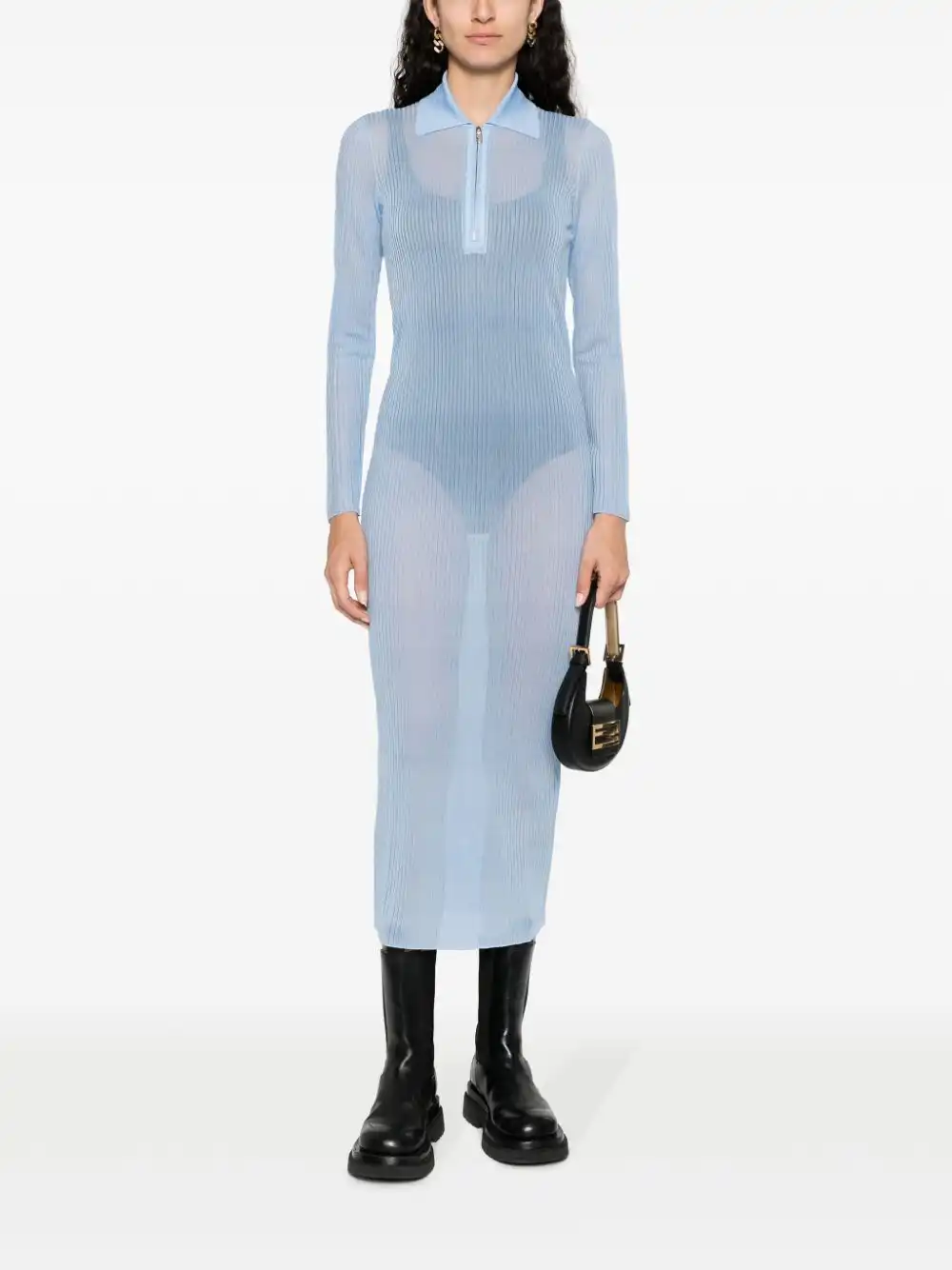 Cheap FENDI long-sleeve ribbed midi dress