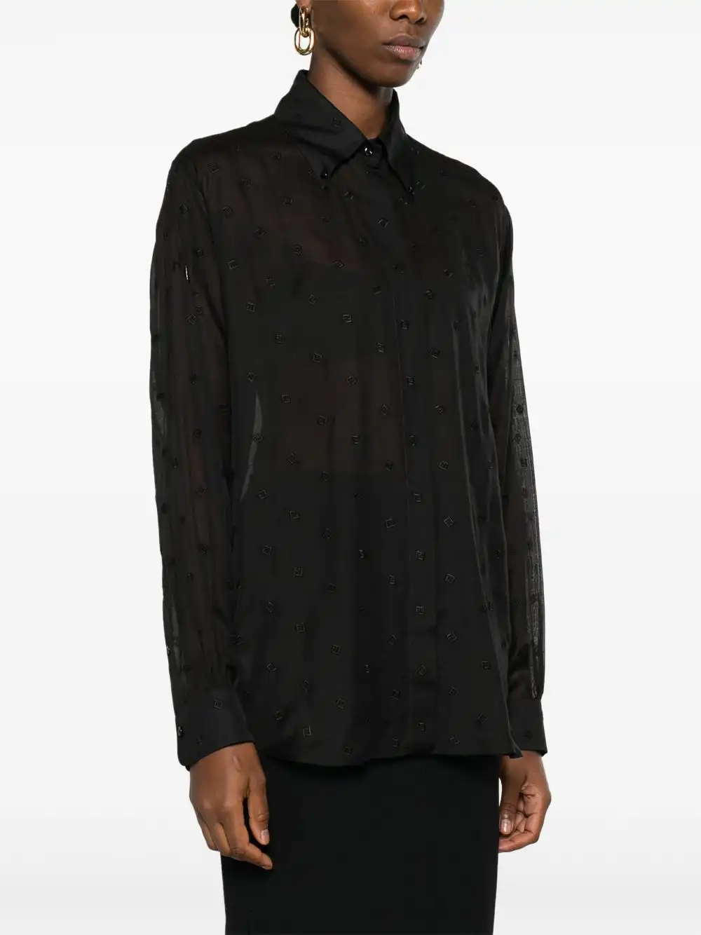 Cheap FENDI FF-embroidered semi-sheer shirt