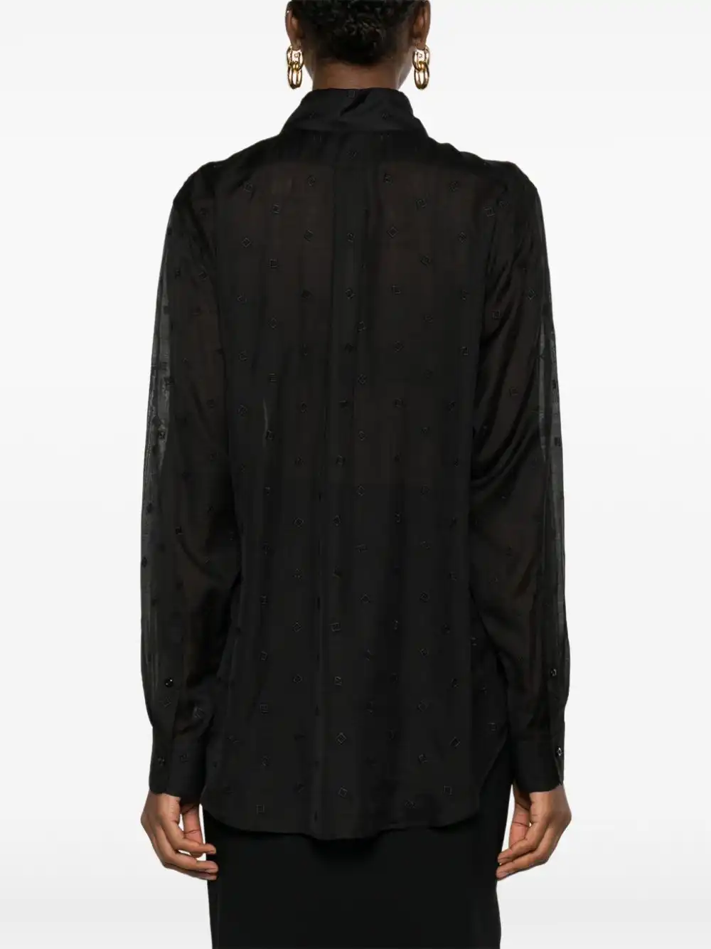 Cheap FENDI FF-embroidered semi-sheer shirt