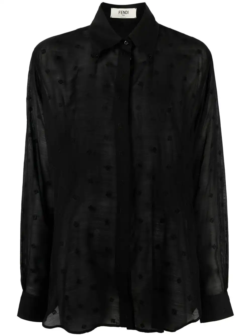 Cheap FENDI FF-embroidered semi-sheer shirt