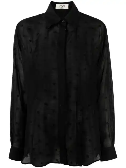 Cheap FENDI FF-embroidered semi-sheer shirt