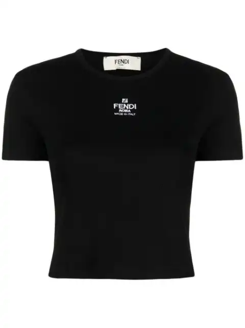 FENDI logo-embroidered cropped cotton-blend T-shirt