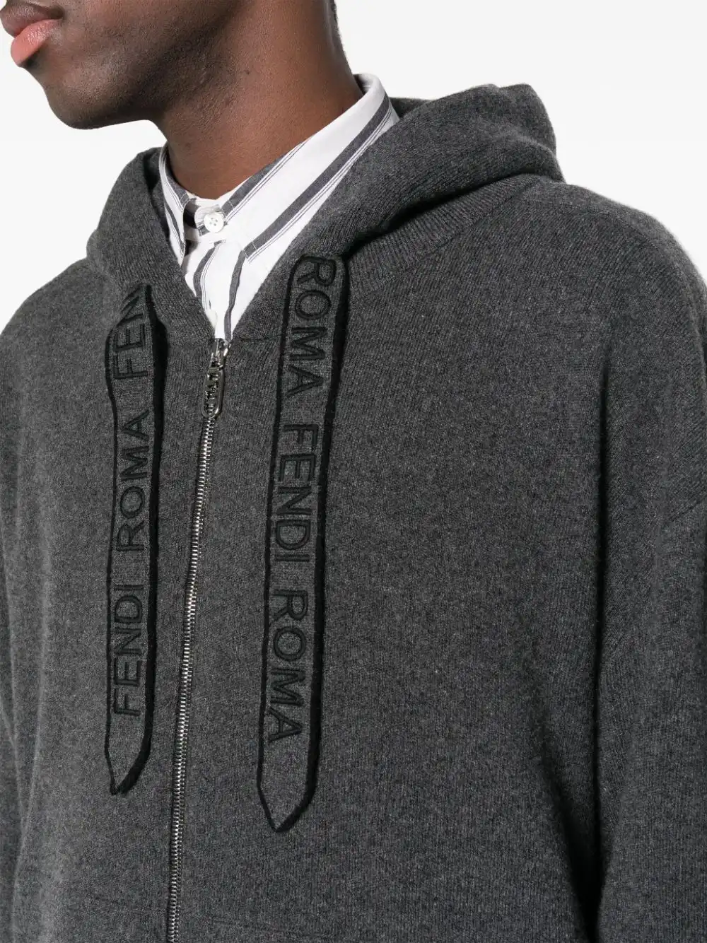 Cheap FENDI logo-embroidered hooded cashmere cardigan