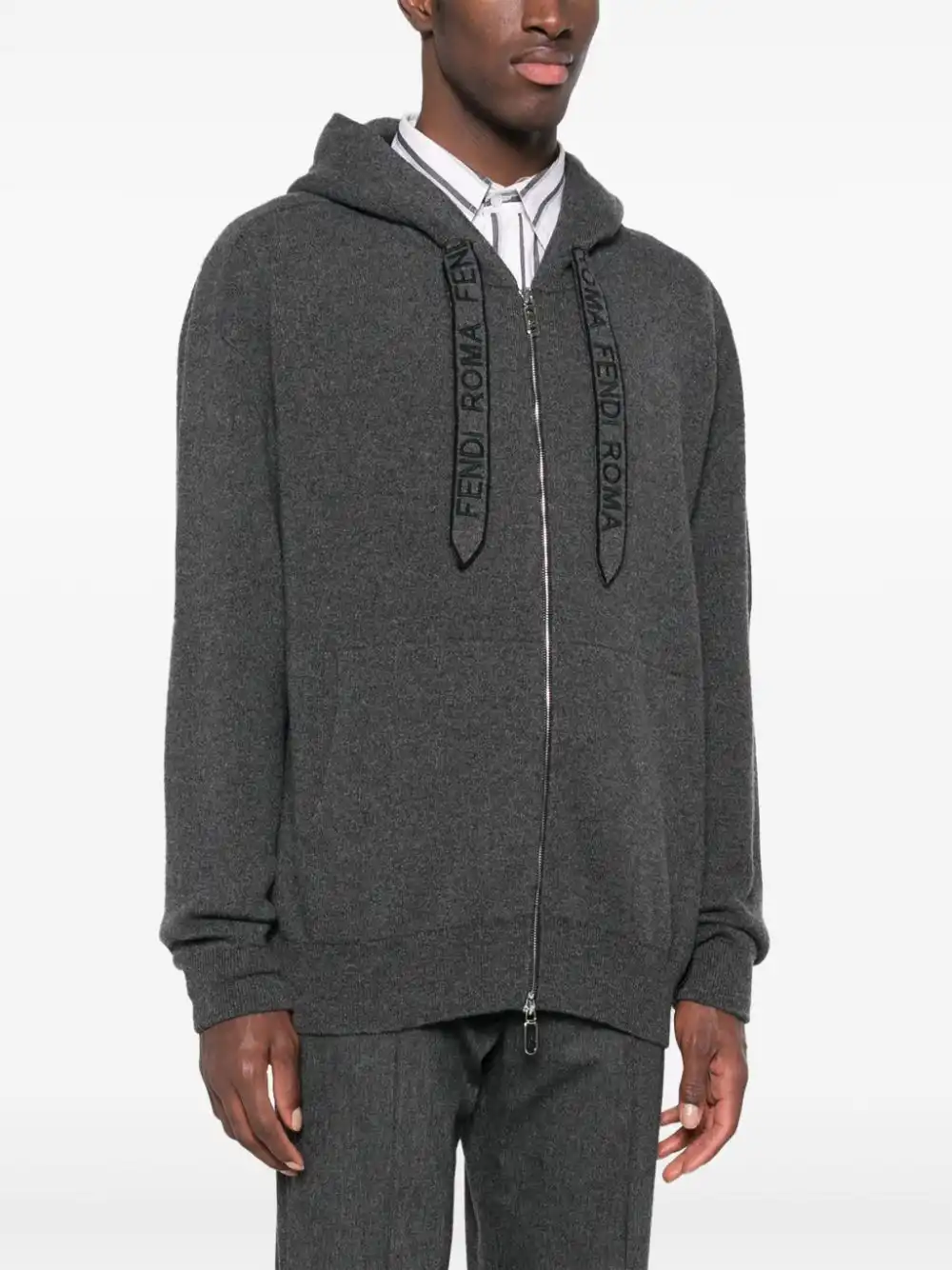 Cheap FENDI logo-embroidered hooded cashmere cardigan