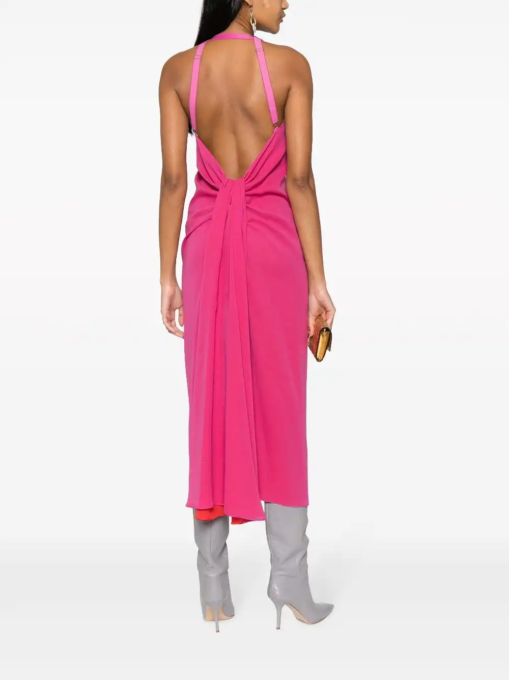 Affordable FENDI drape-detailing silk midi dress