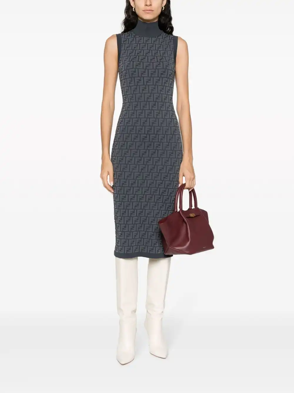 Cheap FENDI FF-intarsia knit ribbed-knit midi dress