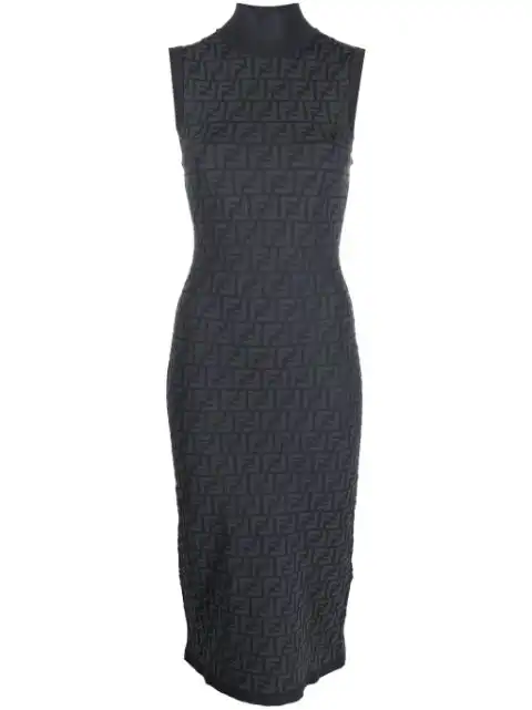 FENDI FF-intarsia knit ribbed-knit midi dress