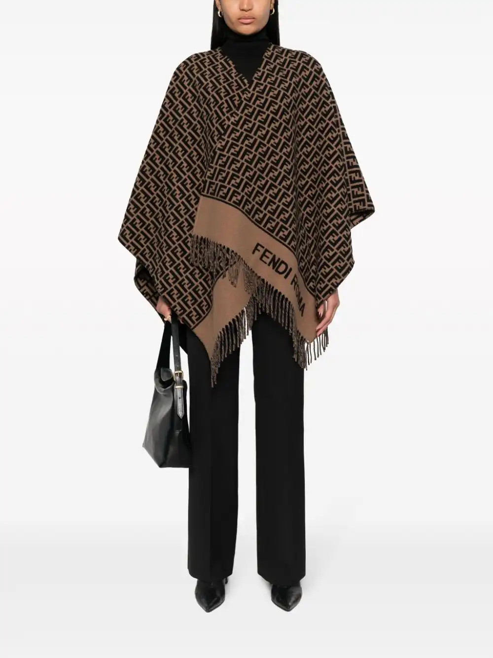 Cheap FENDI FF-logo print poncho