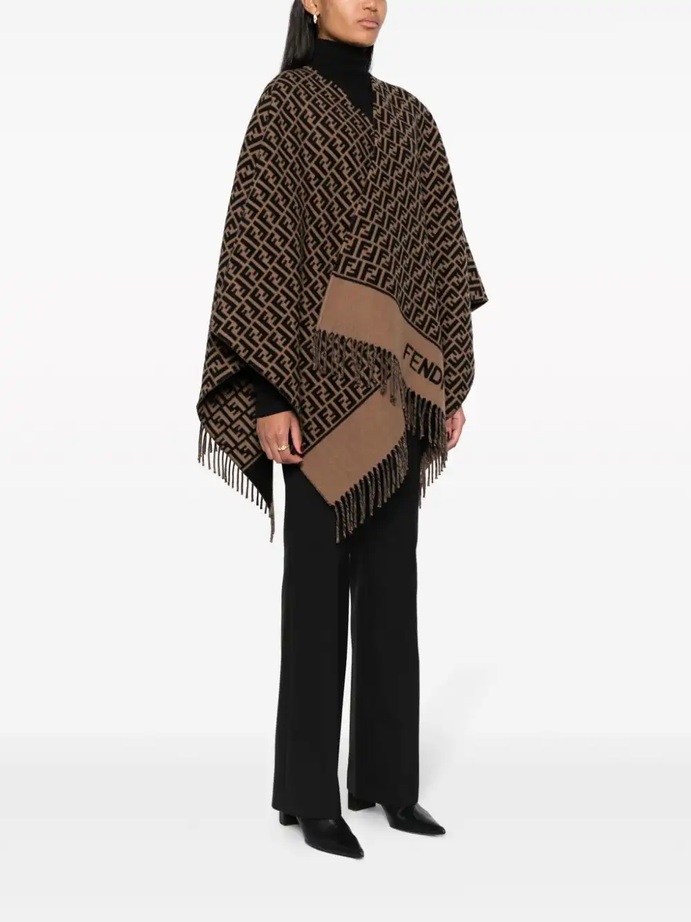 Cheap FENDI FF-logo print poncho