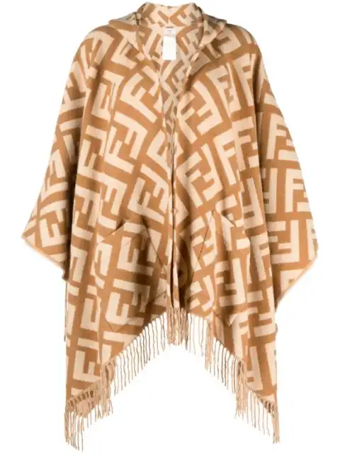 FENDI FF-jacquard cashmere poncho