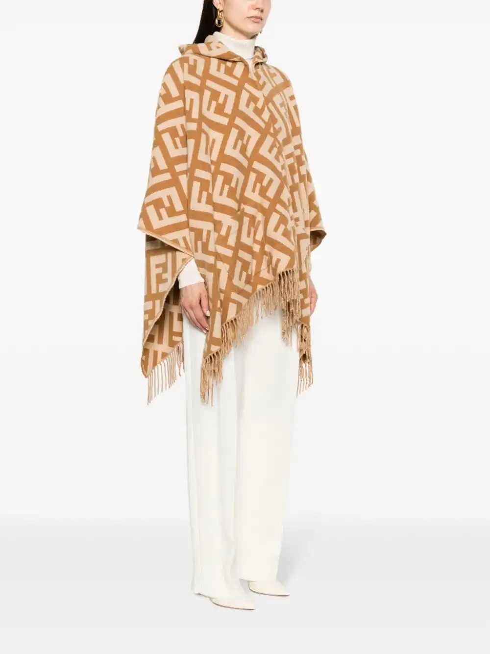 Cheap FENDI FF-jacquard cashmere poncho