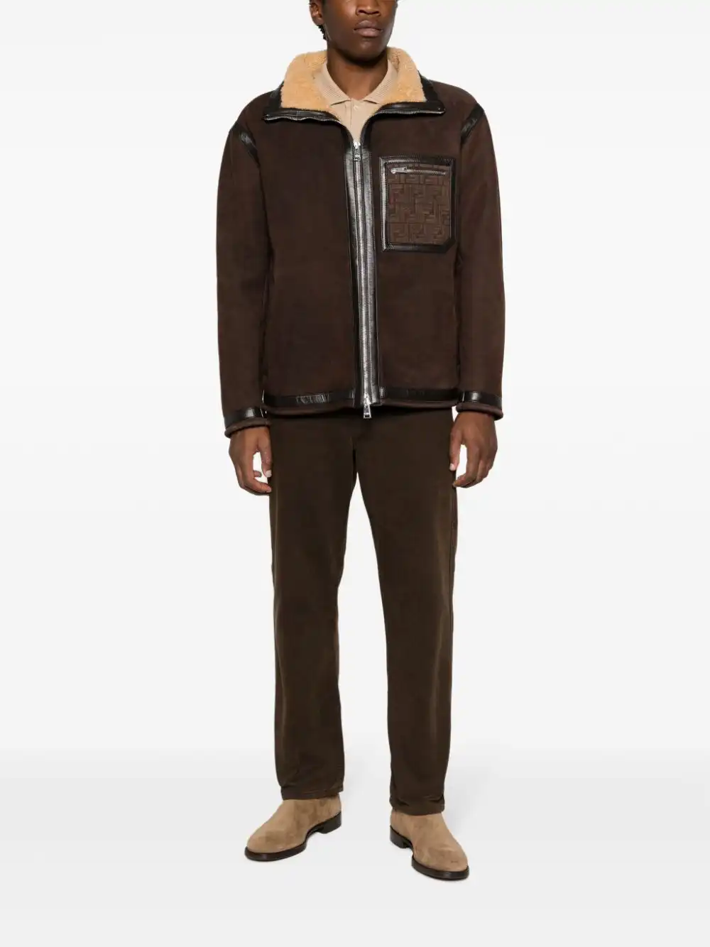 Affordable FENDI logo-embossed shearling jacket