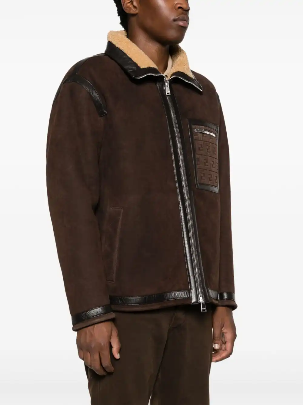 Affordable FENDI logo-embossed shearling jacket