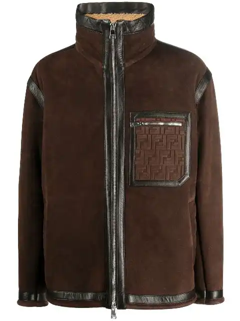 FENDI logo-embossed shearling jacket