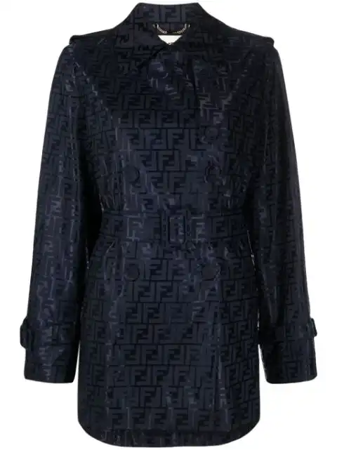 FENDI FF-jacquard belted trench coat