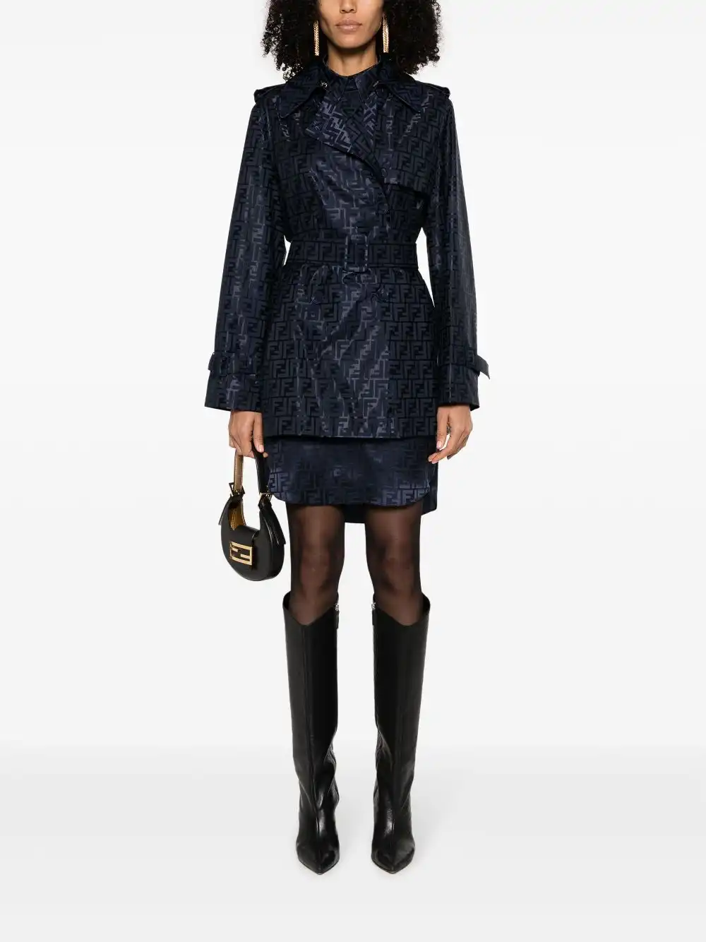 Cheap FENDI FF-jacquard belted trench coat