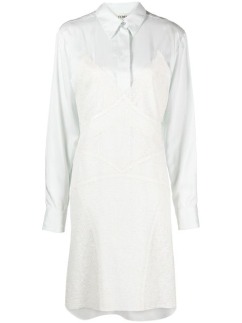 FENDI lace-detail silk shirtdress