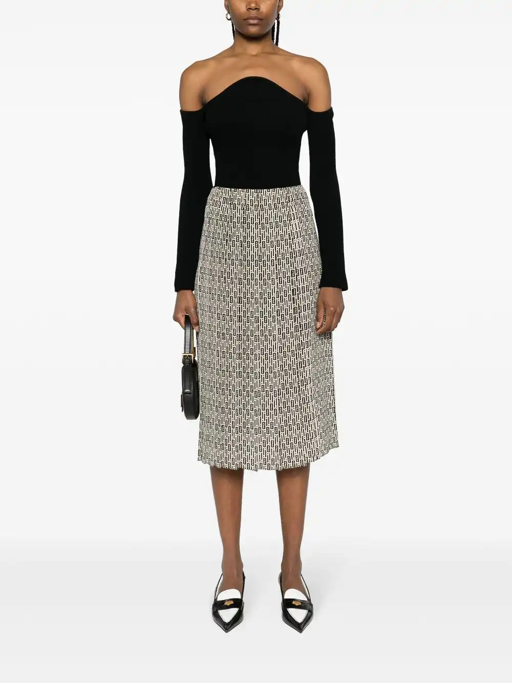 Affordable FENDI graphic-print silk midi skirt