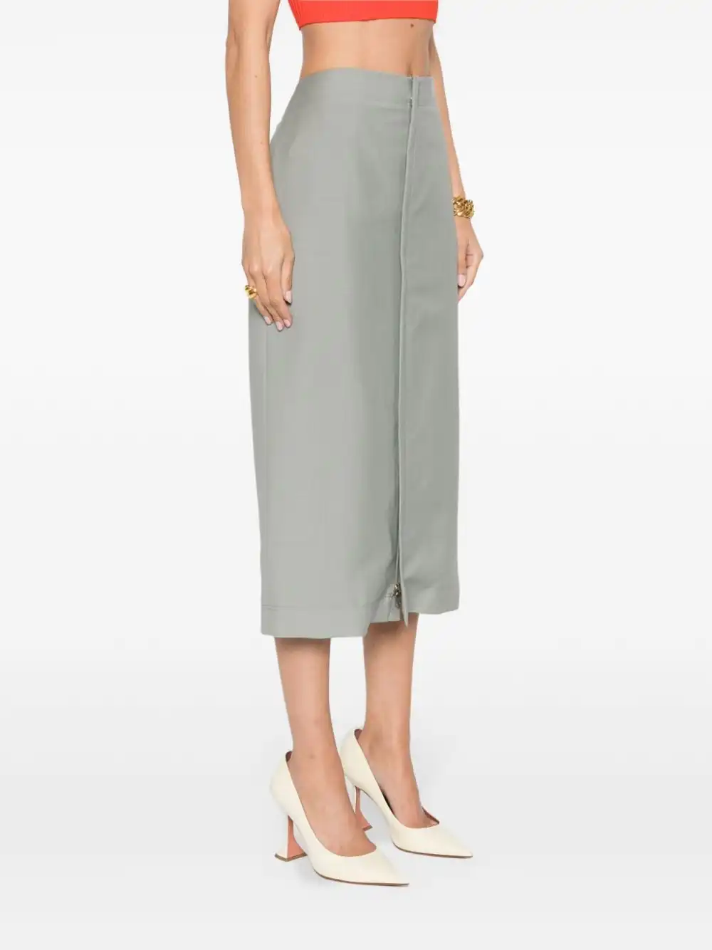 Cheap FENDI embroidered-logo midi skirt