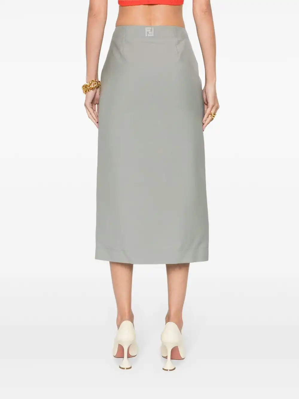 Cheap FENDI embroidered-logo midi skirt