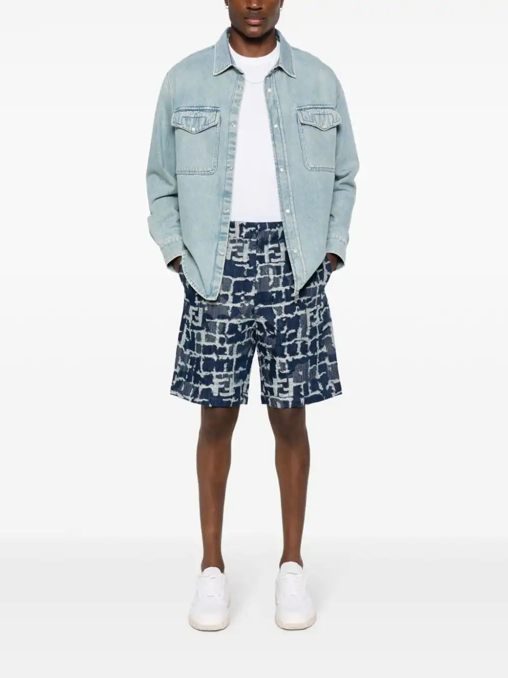 Cheap FENDI FF-distressed denim shorts