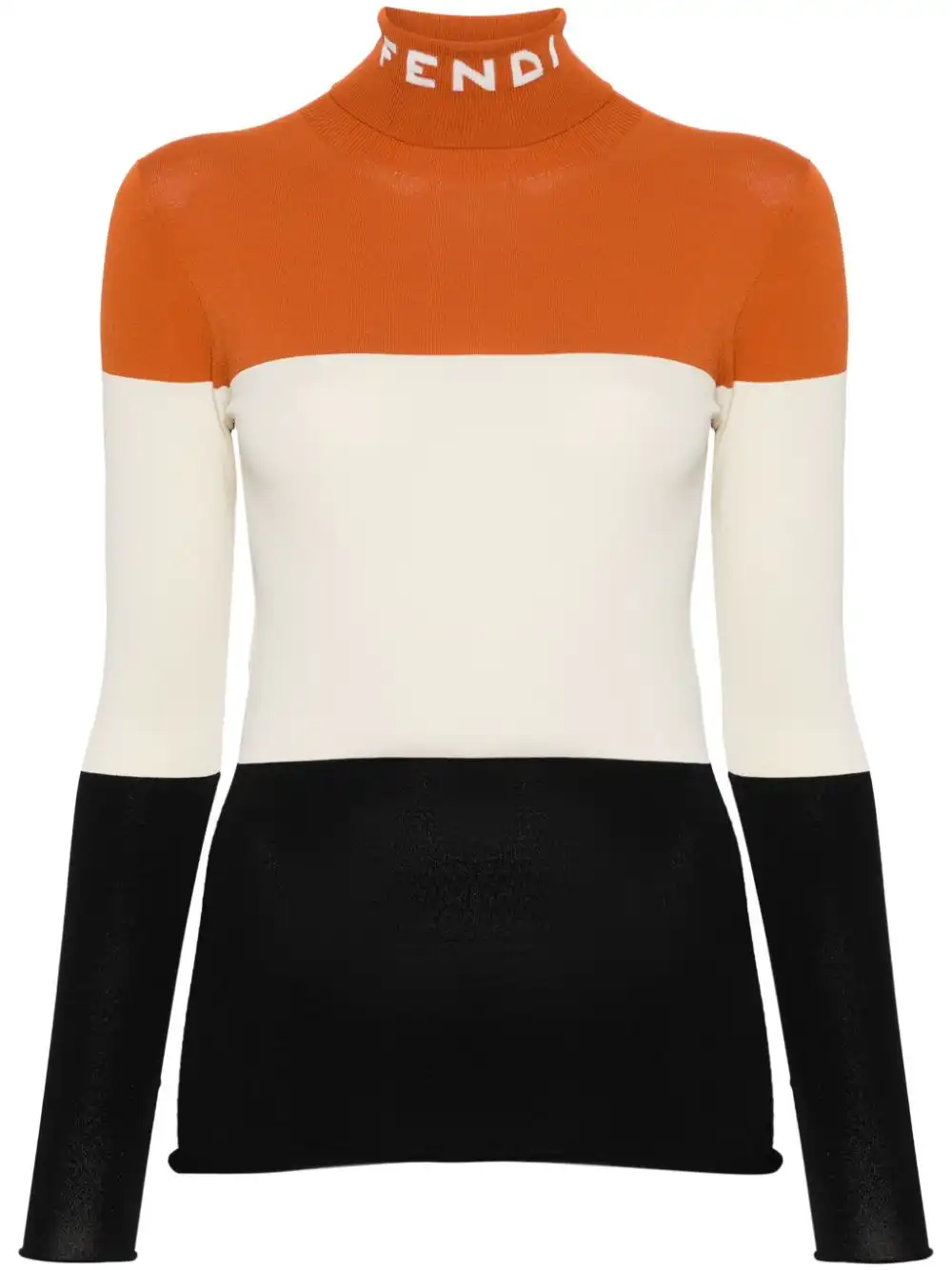 Affordable FENDI logo-intarsia colour-block jumper