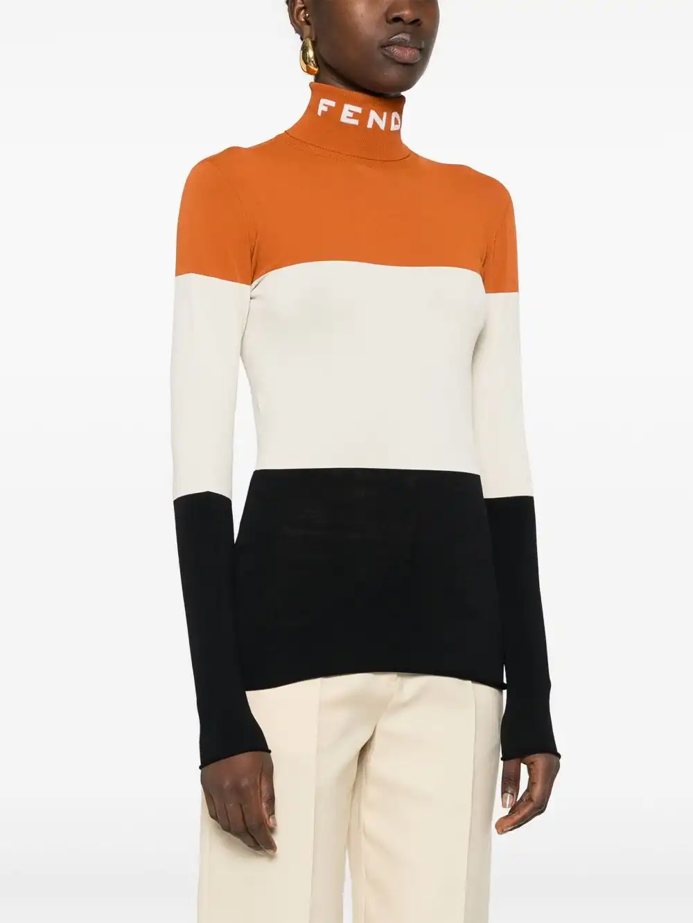 Affordable FENDI logo-intarsia colour-block jumper