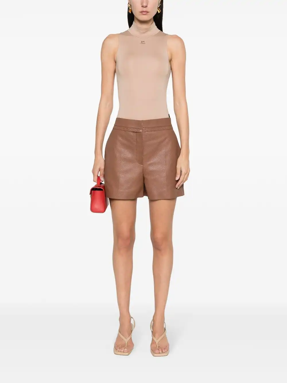 Affordable FENDI Selleria-stitching leather shorts