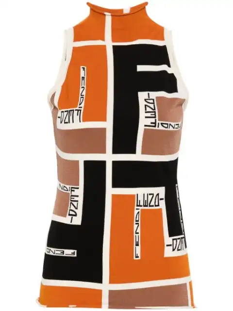 FENDI FF Puzzle print knitted top