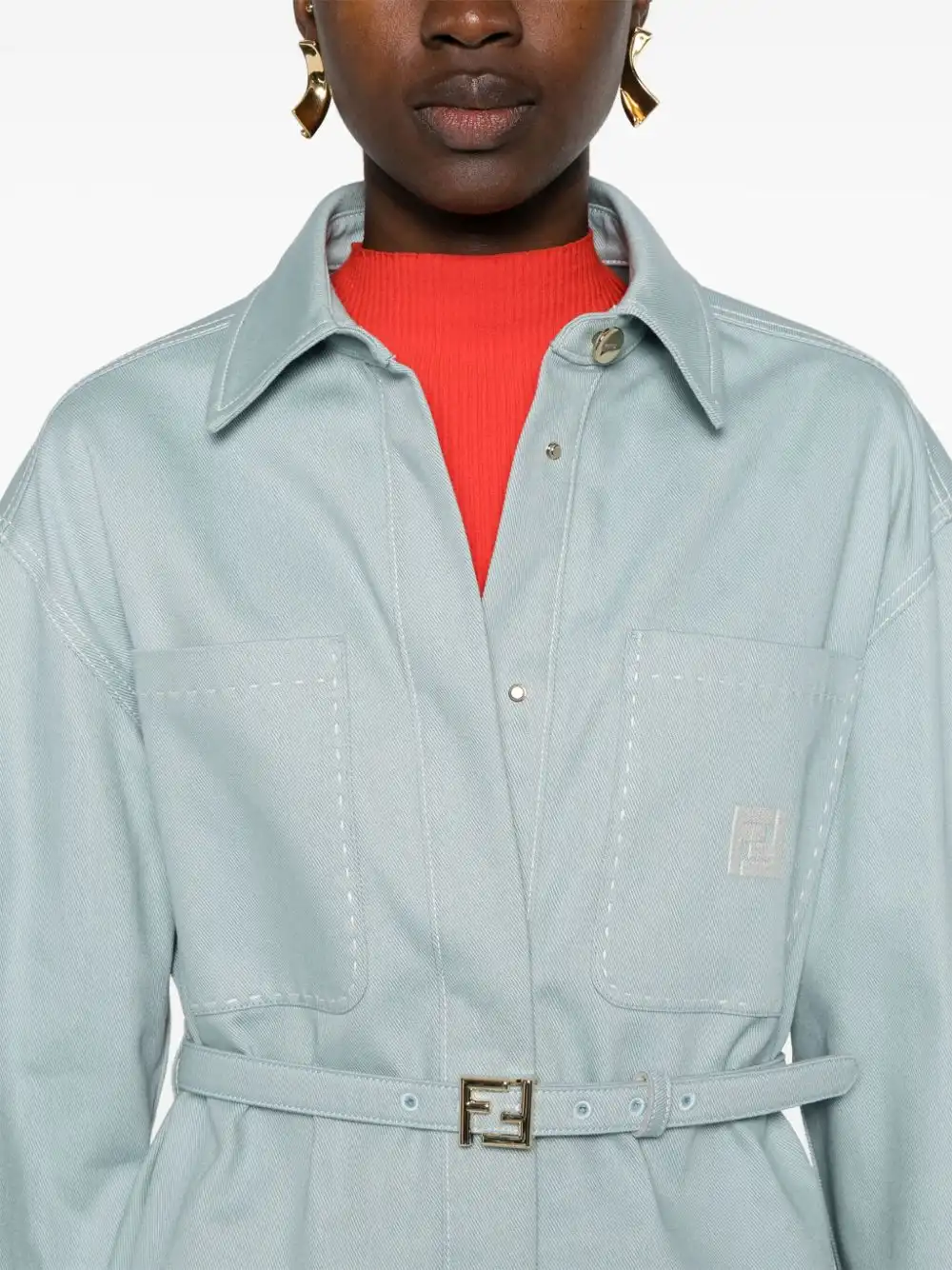 Affordable FENDI belted denim jacket